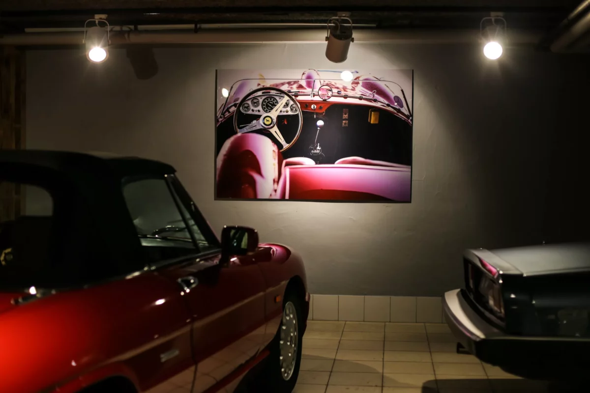 Cars and Roses artwork installed at a client home – fine art print