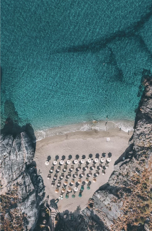 Aerial drone photography secret cove Platanias Crete turquoise crystal waters white sand seen from sky limited edition fine art print