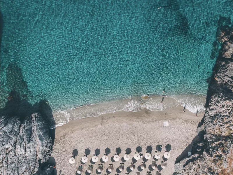Aerial drone photography secret cove Platanias Crete turquoise crystal waters white sand seen from sky limited edition fine art print