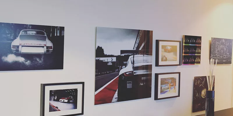 Framed fine art car photography print installed at a client's home — Cars and Roses