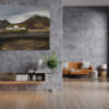 Framed photography of Iceland's Lonely Diner displayed in a modern interior above a sofa