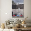 mock up poster frame in modern interior background, living room, Photograph Porsche 911 Trio