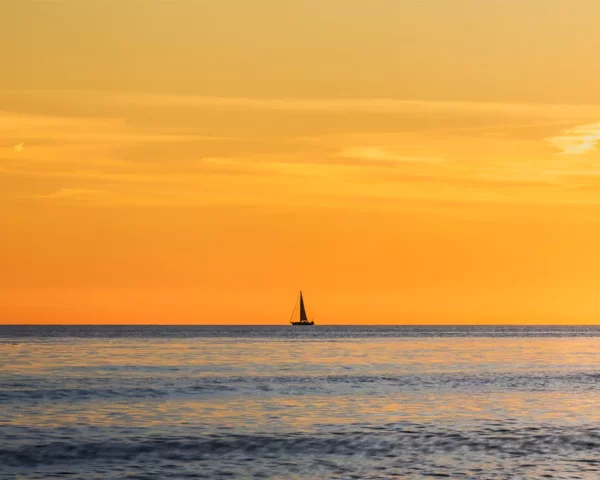 Minimalist sunset Marbella Fine art photograph minimalist sunset Marbella lone sailboat Mediterranean sea Costa del Sol limited edition orange landscape print