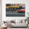 Frame mockup in living room design, two wooden frames in Scandin Chevrolet Camaro photograph in Chinatown, New Yor