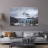 Photograph of Svinafellsjökull Glacier in Iceland – Majestic Ice Landscape Dramatic landscape photograph of Svinafellsjökull Glacier in Vatnajökull National Park, Iceland, showcasing blue ice formations against dark mountains under a moody sky