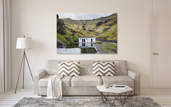 Iceland Seljavallalaug Photography - The Hidden Pool Iceland Seljavallalaug photography showing the historic 1920s mountain pool surrounded by towering cliffs and lush greenery in a remote Icelandic valley