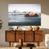 Porsche Wall Art - Piste Mouillée Porsche GT3 RS Porsche GT3 RS wet runway wall art mockup in a modern living room