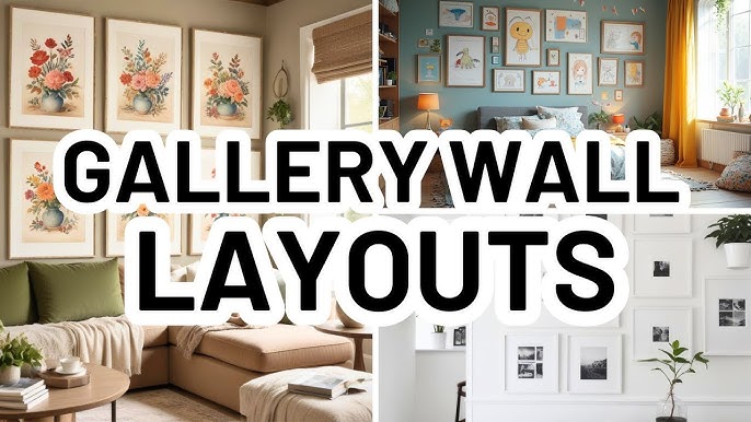 Collage of living room wall decor ideas with gallery wall layouts and framed art for how to style blank walls in living room