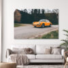 Frame mockup in living room design, two wooden frames in Scandin Orange 911 Porsche Photograph
