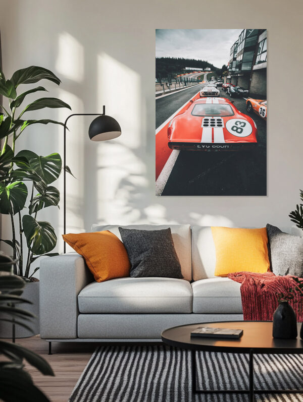 wall art Ford GT40 – Grille de Départ à Spa Ford GT40 wall art in a living room mockup