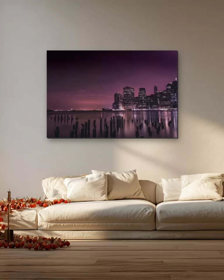 Old Pier 1 Brooklyn Bridge Park fine art print on the wall of a living room